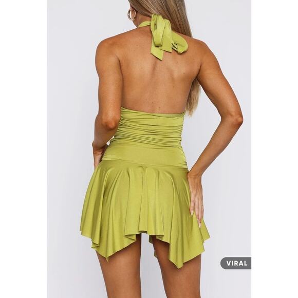 White Fox Mini Dress Halter Neck Use Somebody Size XS Olive Green - Picture 6 of 6